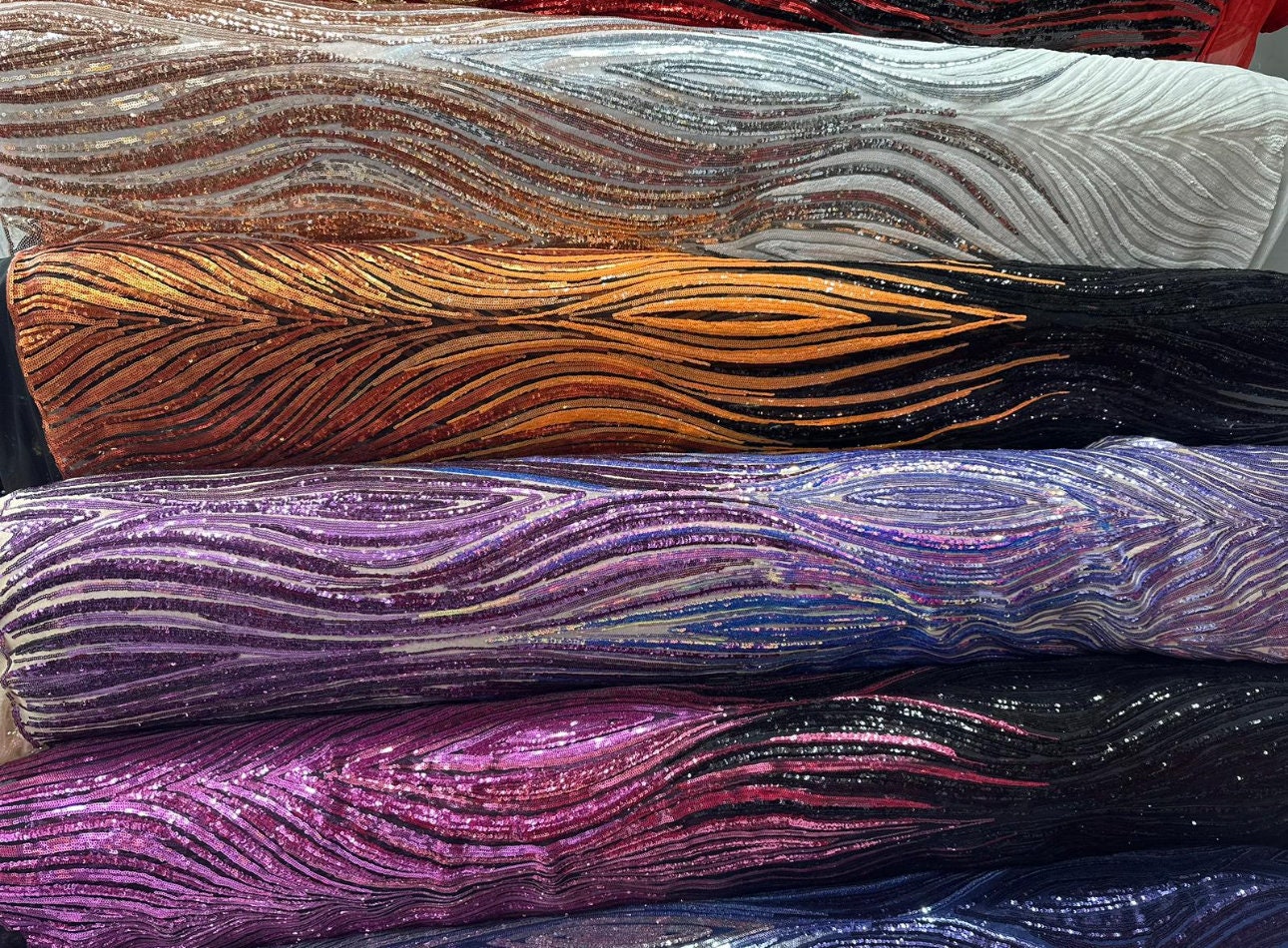 Luxury Paris sequins design cosmic sequins embroidered on power mesh 4-way stretch 55/60” Luxury fabrics by AlexLAFabrics