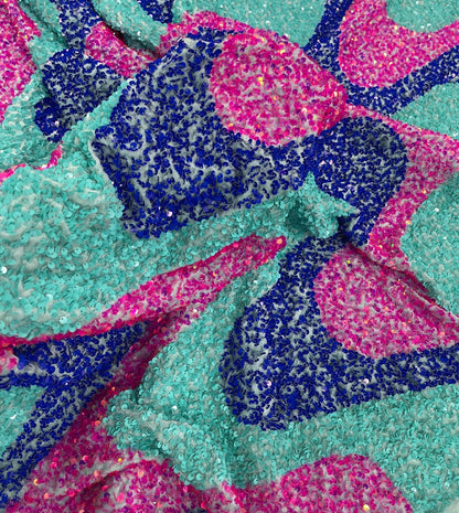 Deluxe wavy sequins multicolor on spandex velvet 4-way stretch 58/60” High quality fabrics by AlexLAFabrics