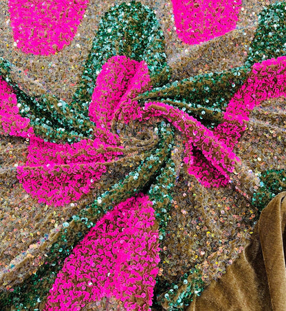 Deluxe wavy sequins multicolor on spandex velvet 4-way stretch 58/60” High quality fabrics by AlexLAFabrics