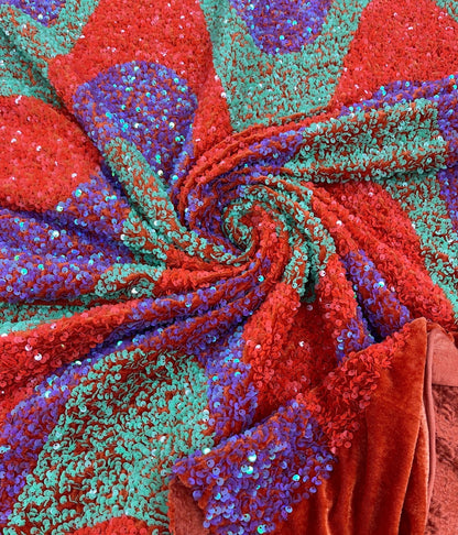 Deluxe wavy sequins on spandex velvet 4-way stretch 58/60” High quality fabrics by AlexLAFabrics