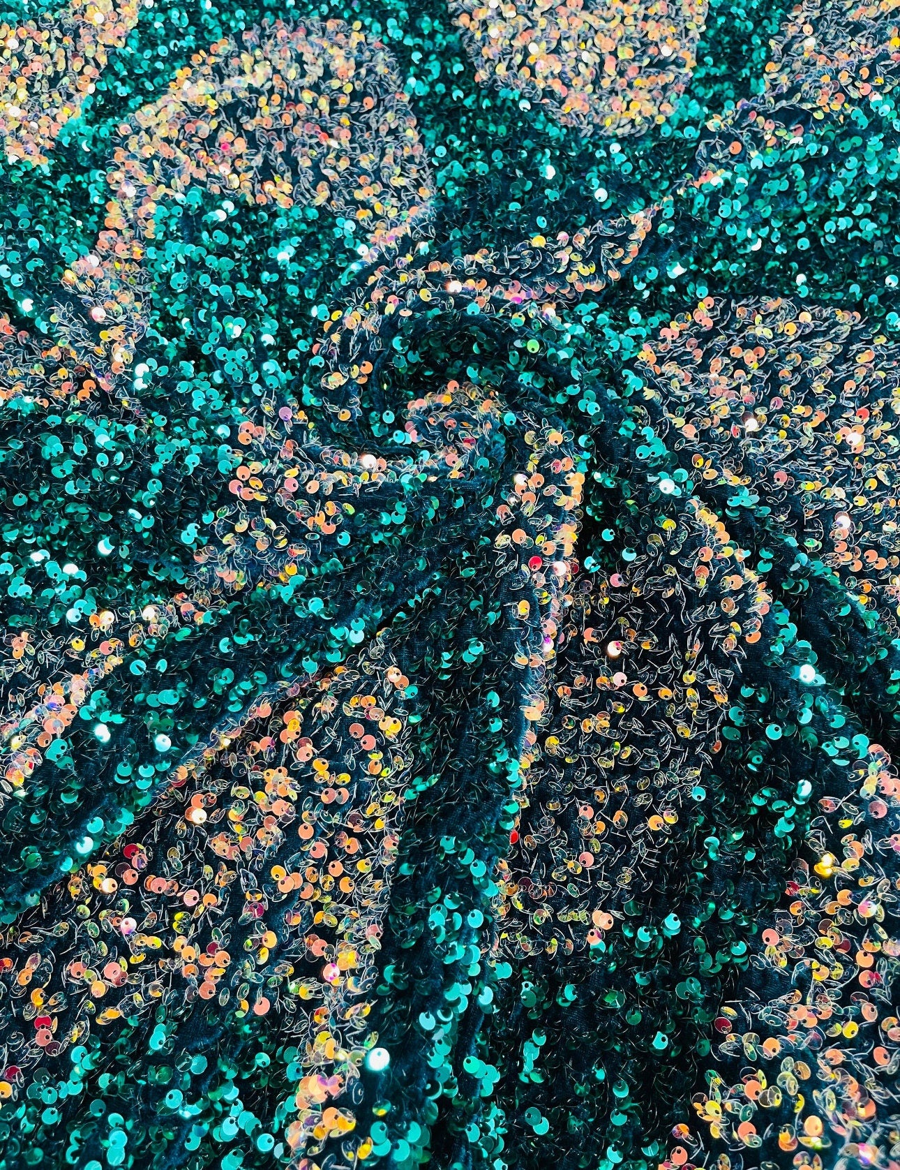 Deluxe wavy sequins on spandex velvet 4-way stretch 58/60” High quality fabrics by AlexLAFabrics