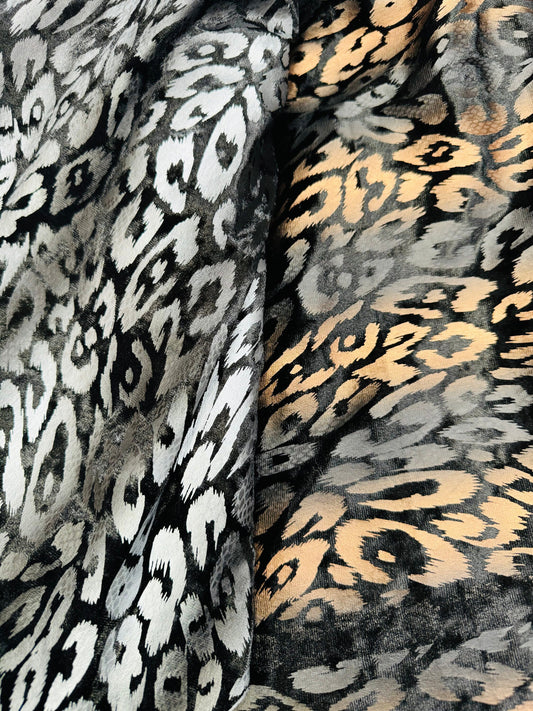 New Exotic Leopard design stretch velvet with foil 4-way stretch 58/60” High quality fabrics by AlexLAFabrics