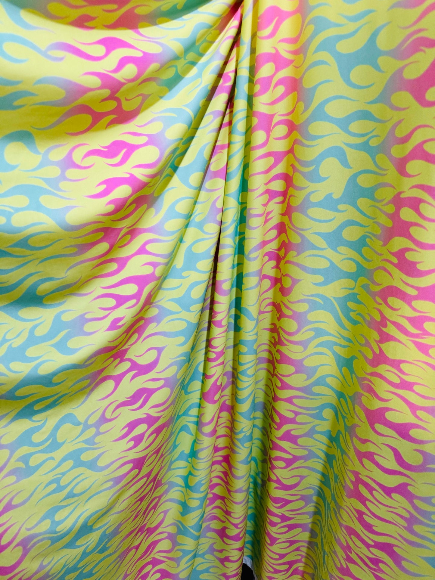 New Flames design Multi Pastel colors print on great quality of poly spandex 4-way stretch 58/60”