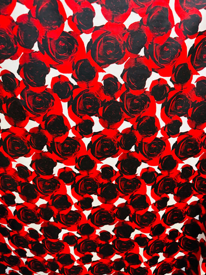 Romantic Roses design Red/White print on best quality of nylon spandex 4-way stretch 58/60”