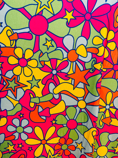 New flowers and mushrooms design rainbow multicolor print on great quality of nylon spandex 4-way stretch 58/60”