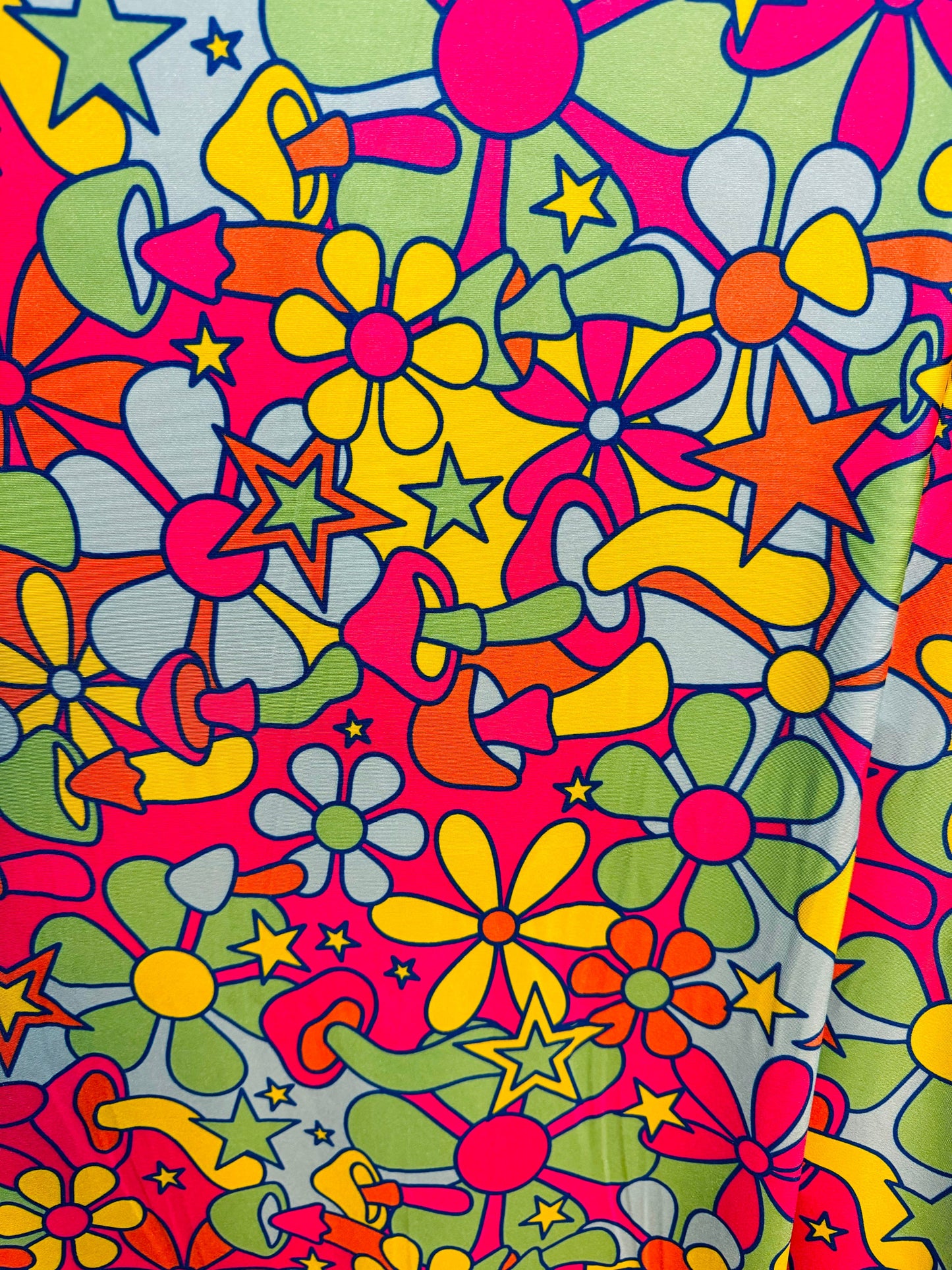 New flowers and mushrooms design rainbow multicolor print on great quality of nylon spandex 4-way stretch 58/60”