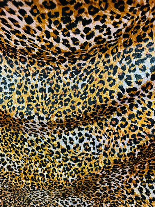 New Exotic Leopard design hologram metallic nylon spandex with foggy foil 4-way stretch 58/60”