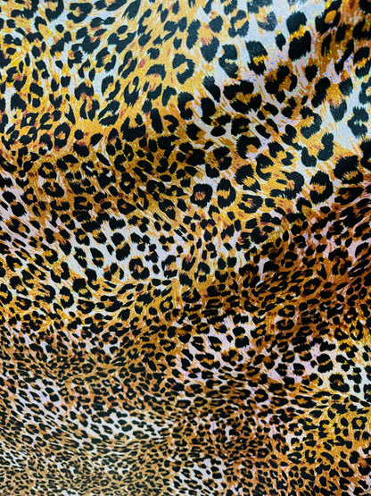 New Exotic Leopard design hologram metallic nylon spandex with foggy foil 4-way stretch 58/60”