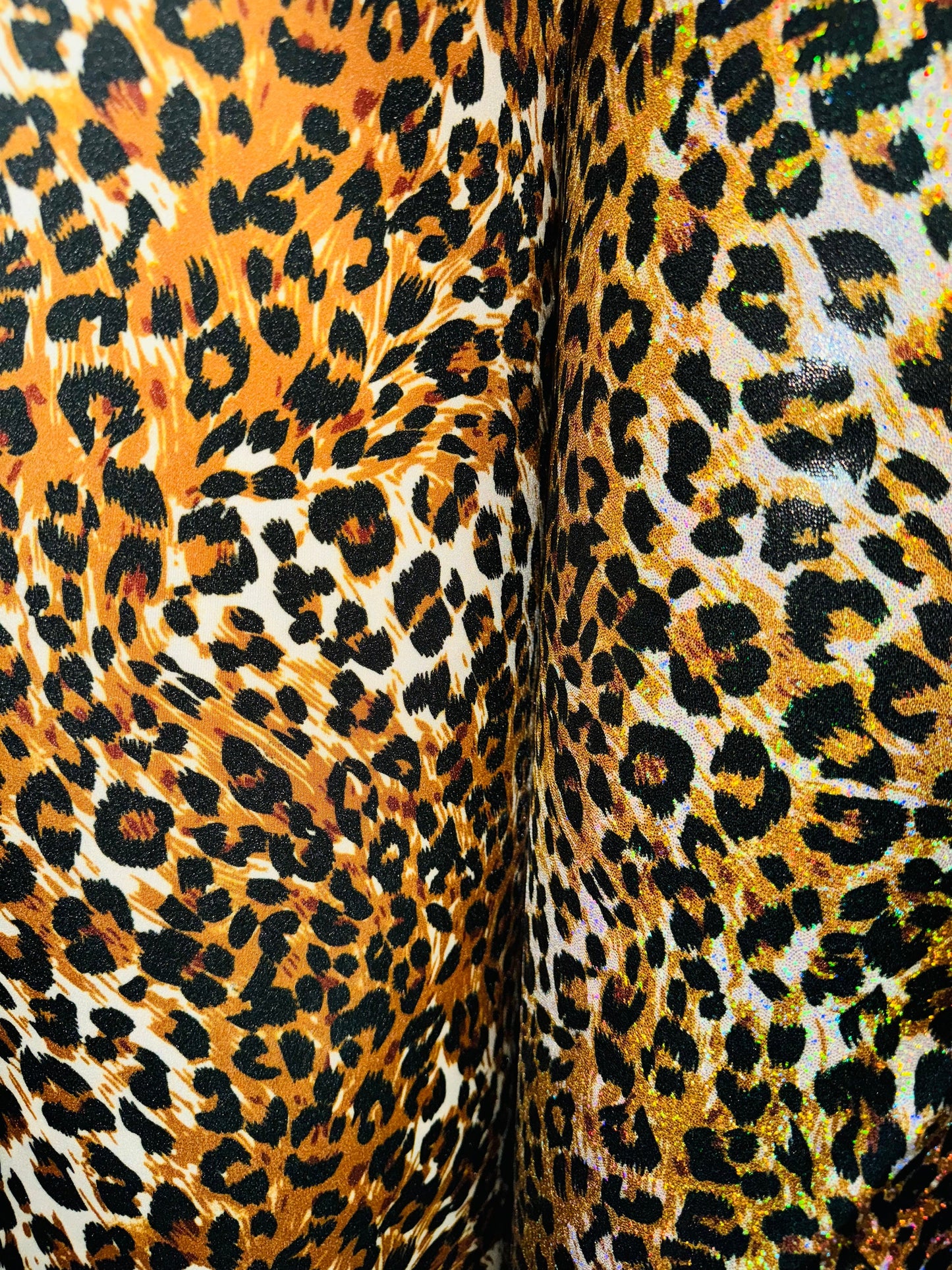 Exotic Leopard design with hologram foil and without foil nylon spandex 4-way stretch 58/60” High quality fabrics by AlexLAFabrics