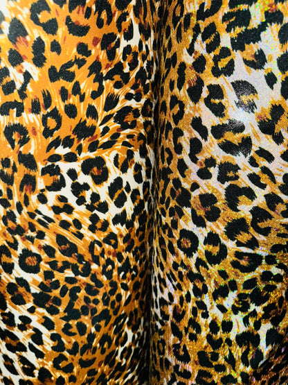 Exotic Leopard design with hologram foil and without foil nylon spandex 4-way stretch 58/60” High quality fabrics by AlexLAFabrics