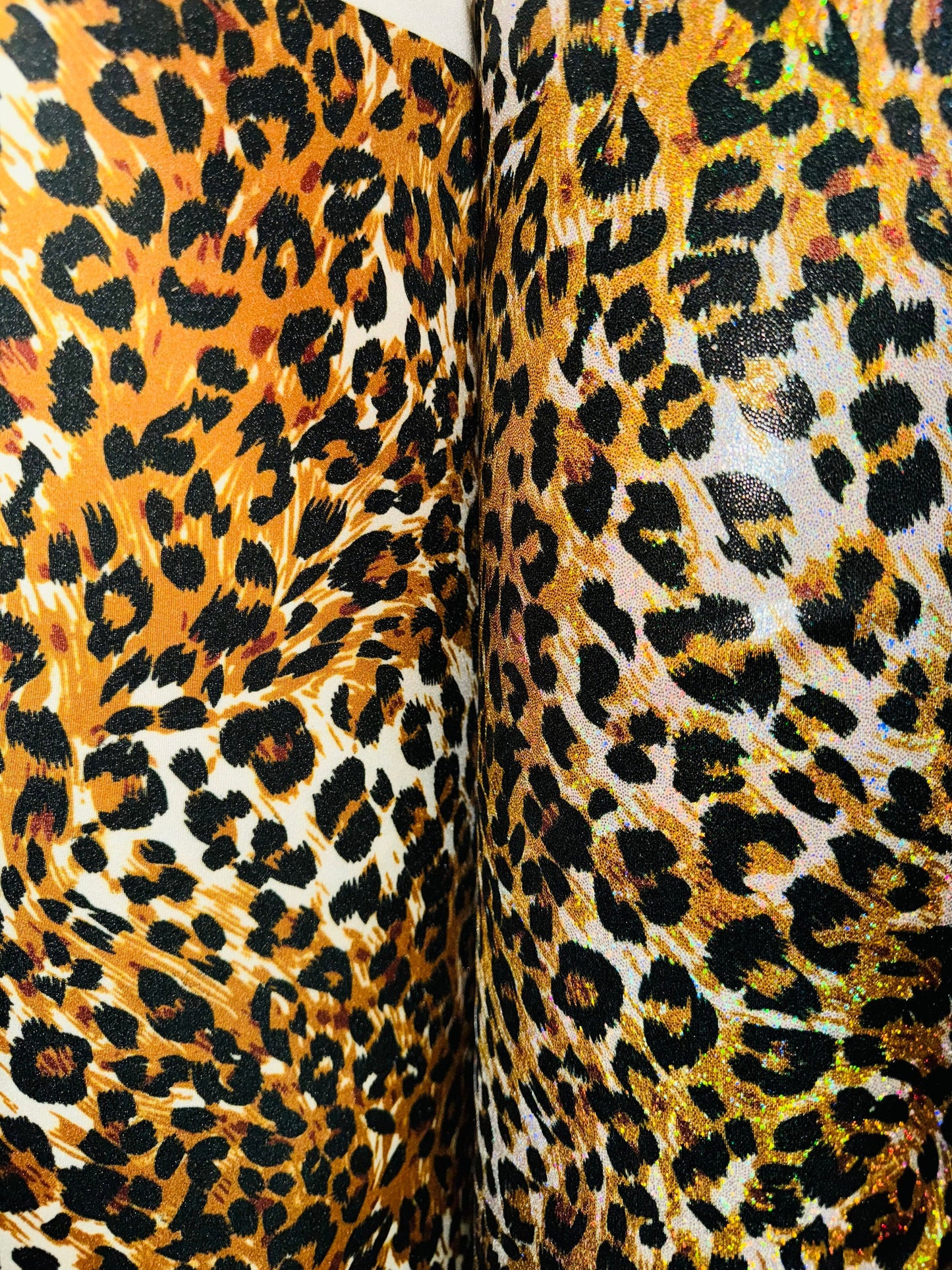 Exotic Leopard design with hologram foil and without foil nylon spandex 4-way stretch 58/60” High quality fabrics by AlexLAFabrics