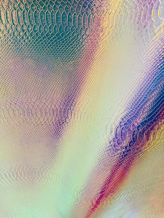 Exotic Alligator design Iridescent metallic vinyl non stretch 58/60”