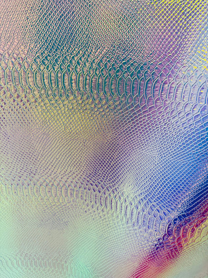 Exotic Alligator design Iridescent metallic vinyl non stretch 58/60”