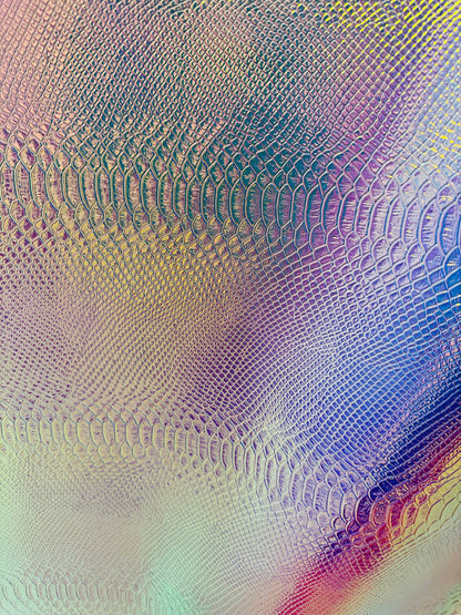 Exotic Alligator design Iridescent metallic vinyl non stretch 58/60”