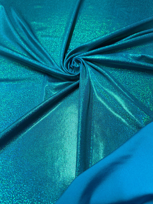 Ocean/green hologram metallic foggy foil metallic nylon spandex 4-way stretch 58/60”