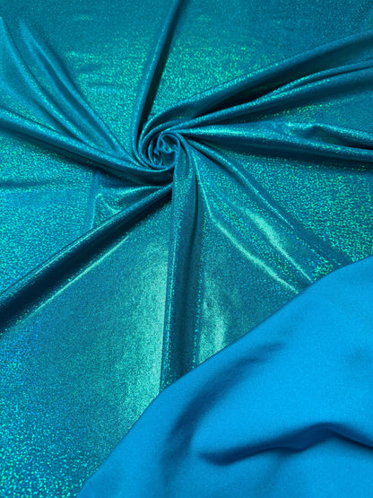 Ocean/green hologram metallic foggy foil metallic nylon spandex 4-way stretch 58/60”