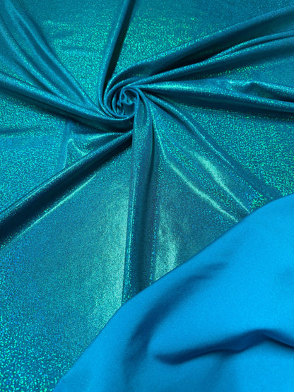 Ocean/green hologram metallic foggy foil metallic nylon spandex 4-way stretch 58/60”