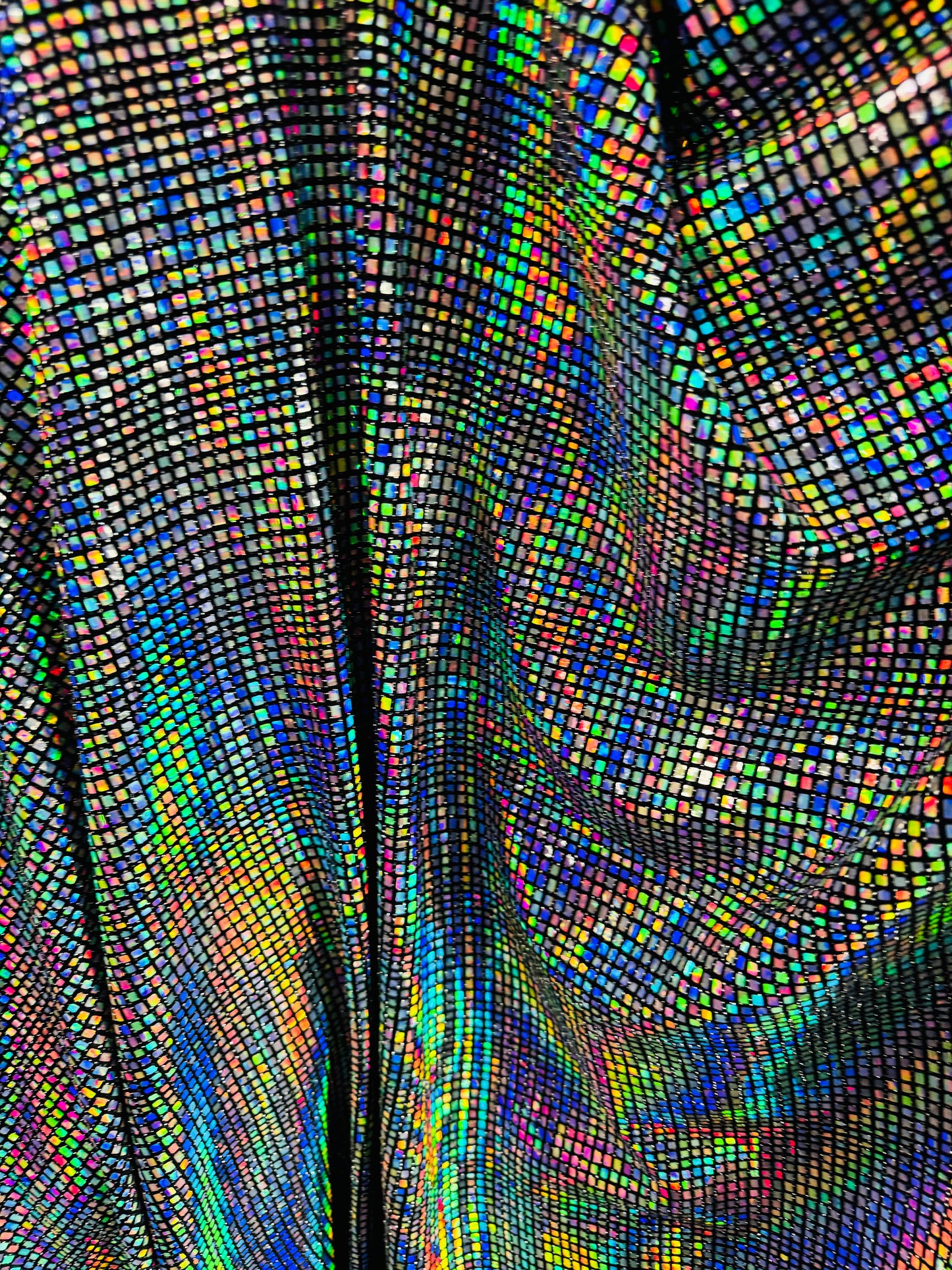 New Luxury Geometric Iridescent silver sequins on metallic spandex 2-way stretch 58/60” High Quality fabrics by AlexLAFabrics