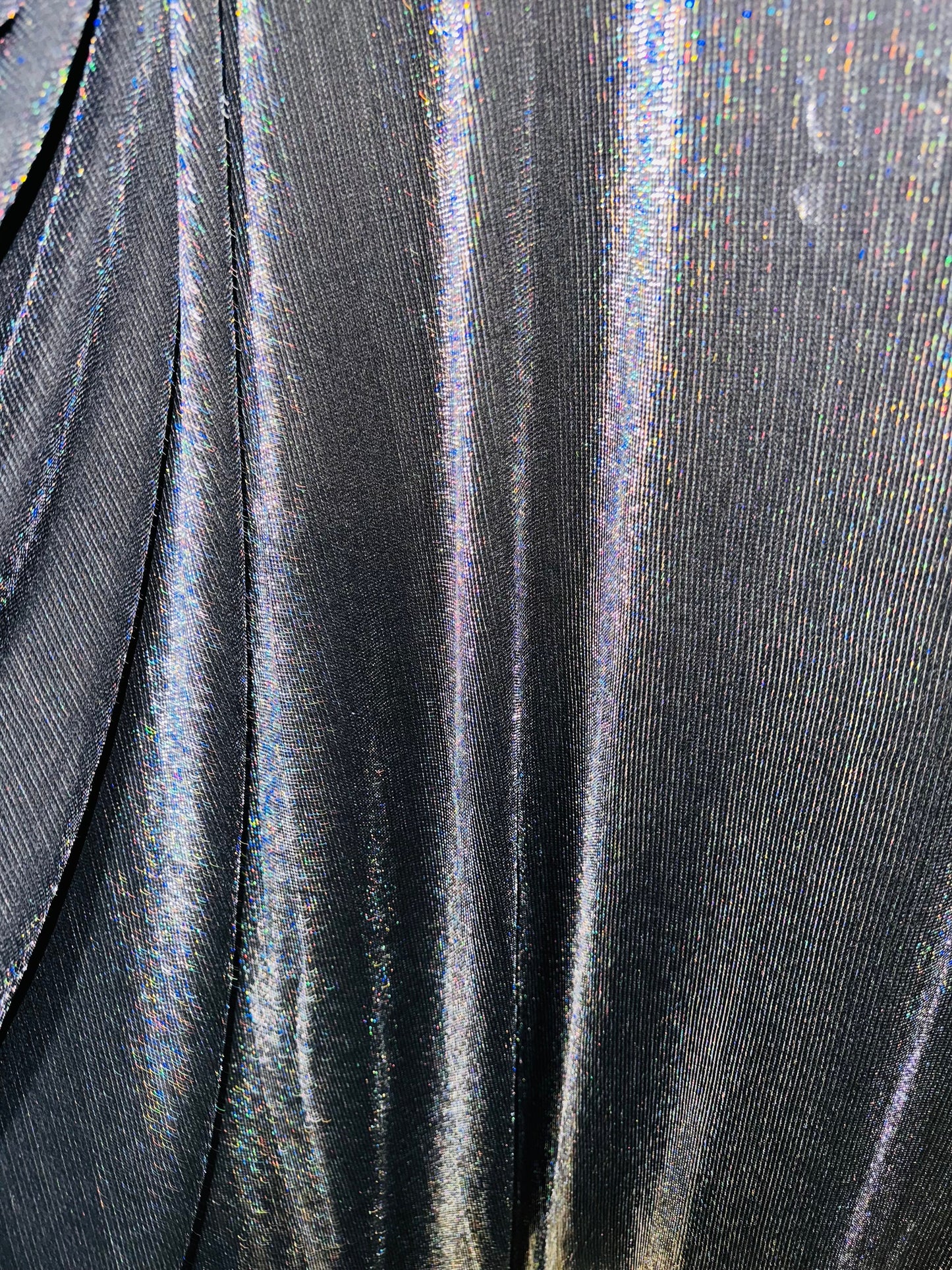 Iridescent Metallic spandex Black/Silver multi  Luxury fabric 4-way stretch 64/65” Sold by the YD. Luxury fabrics by AlexLAFabrics