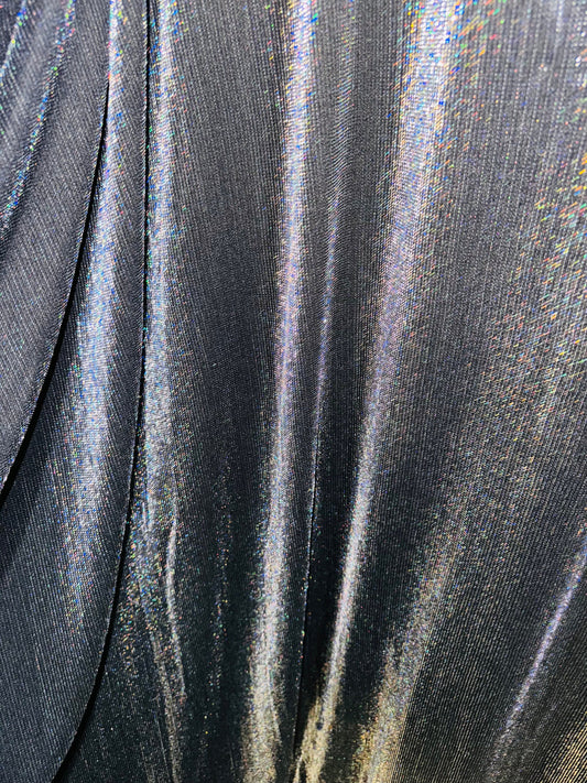 Iridescent Metallic spandex Black/Silver multi  Luxury fabric 4-way stretch 64/65” Sold by the YD. Luxury fabrics by AlexLAFabrics