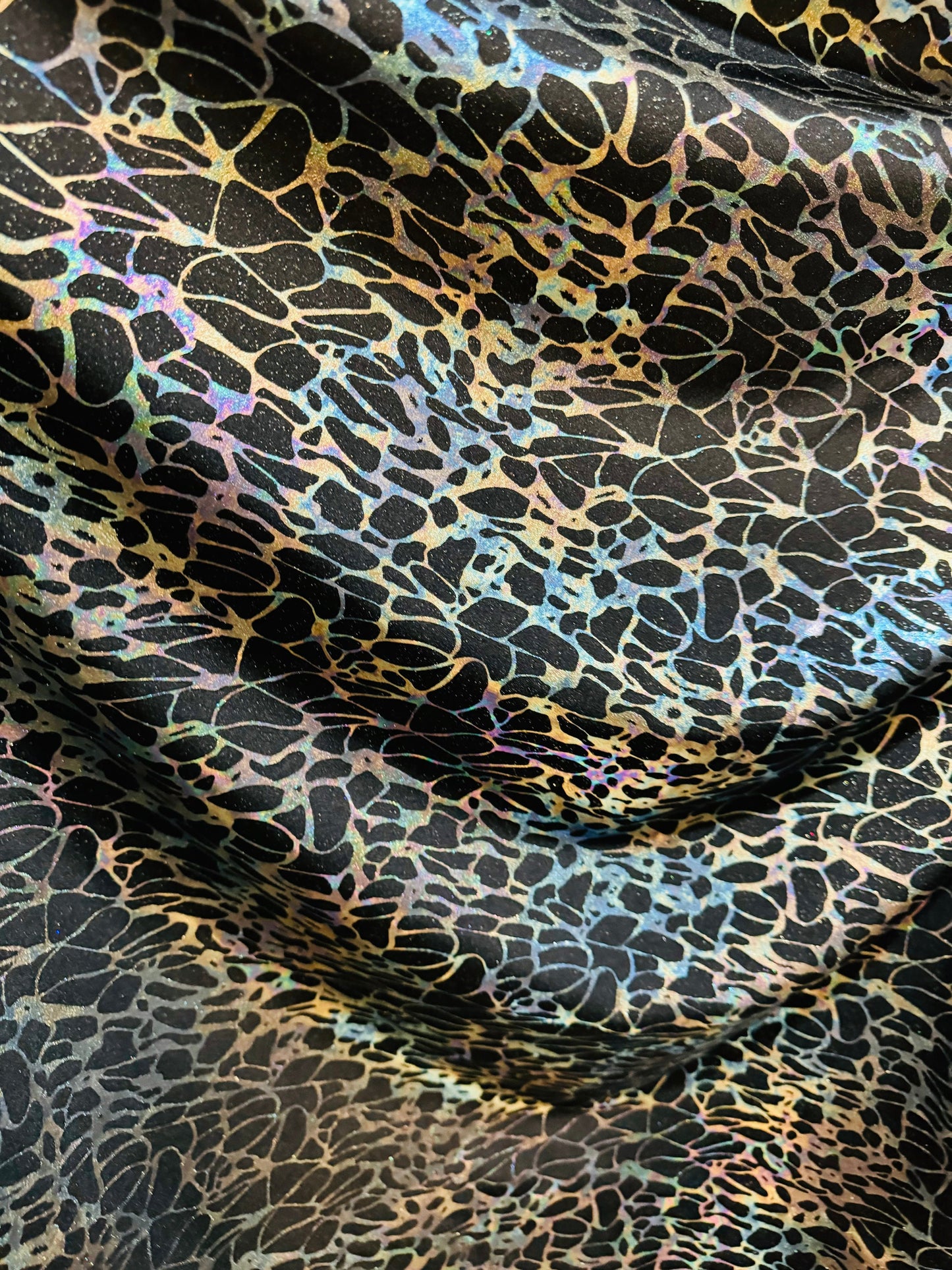 New Spiderweb design Iridescent black metallic nylon spandex 4-way stretch 58/60” High quality fabrics by AlexLAFabrics