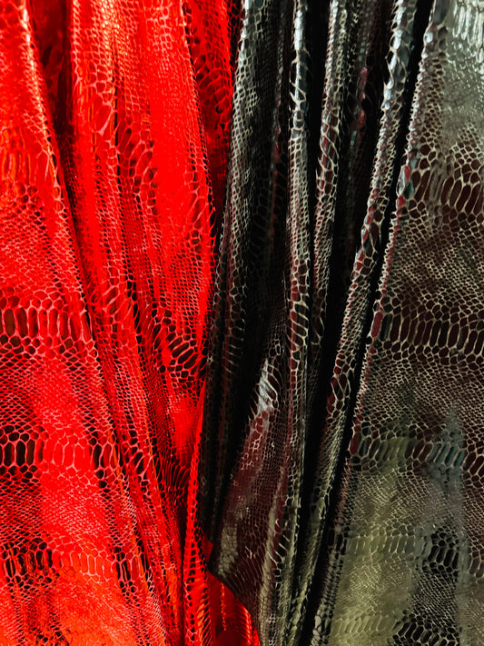 Luxury snake skin design metallic stretch velvet 4-way stretch 58/60” Sold by the YD. Ships worldwide from LA