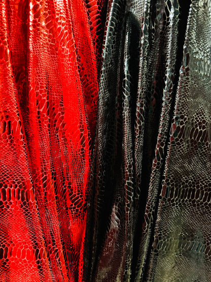 Luxury snake skin design metallic stretch velvet 4-way stretch 58/60” Sold by the YD. Ships worldwide from LA