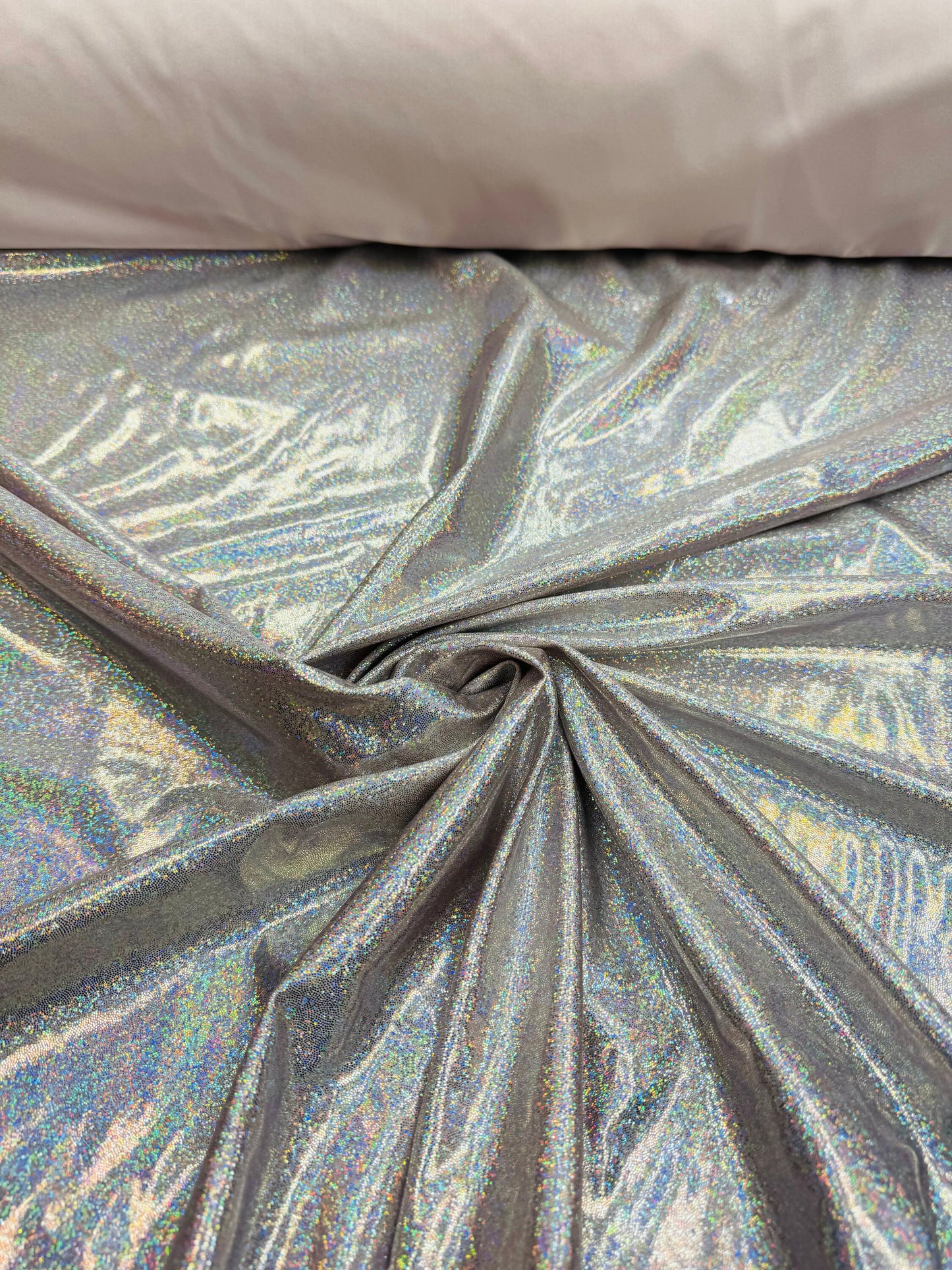 Blush/silver foggy foil hologram metallic nylon spandex 4-way stretch 58/60”