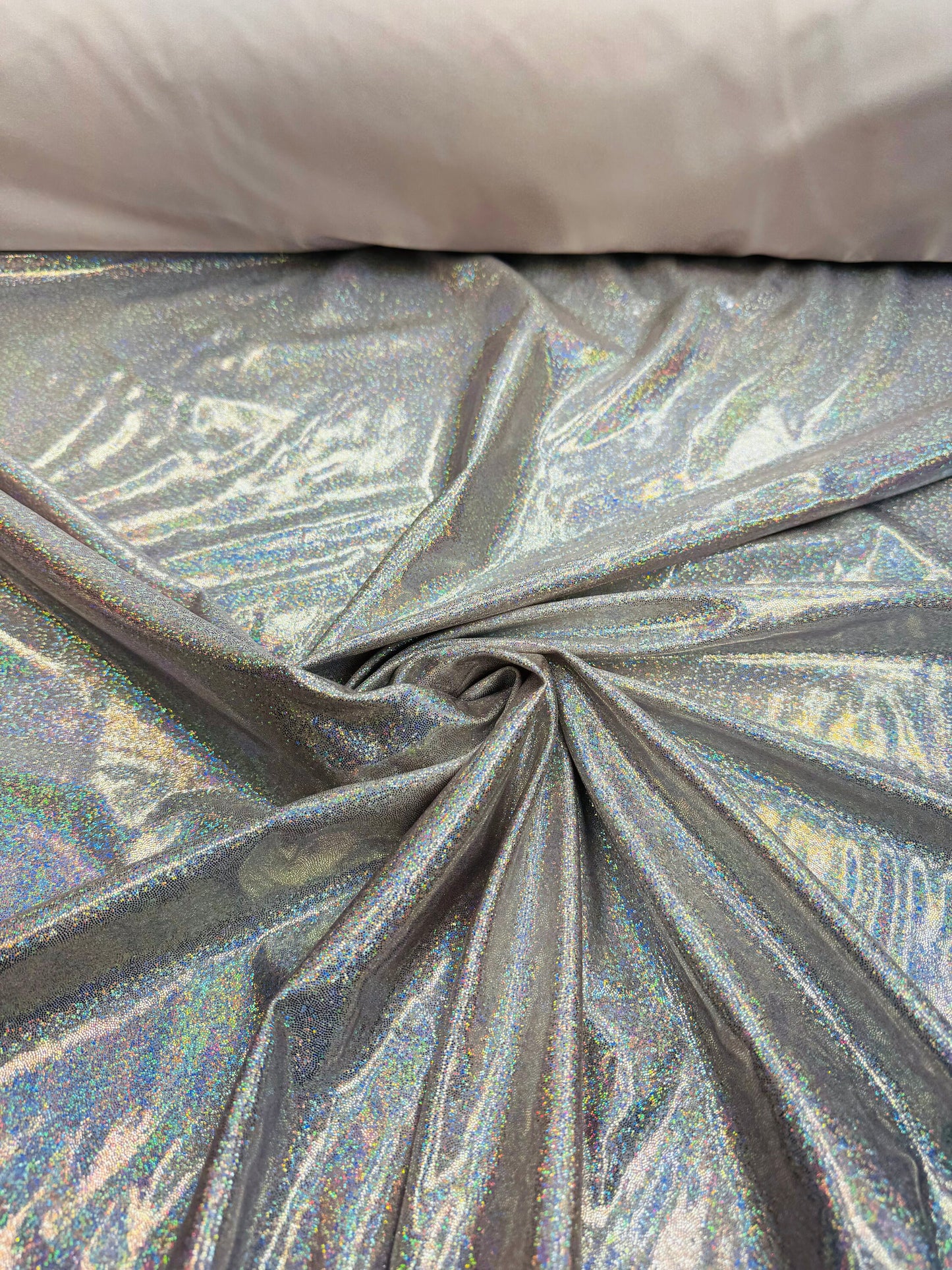 Blush/silver foggy foil hologram metallic nylon spandex 4-way stretch 58/60”