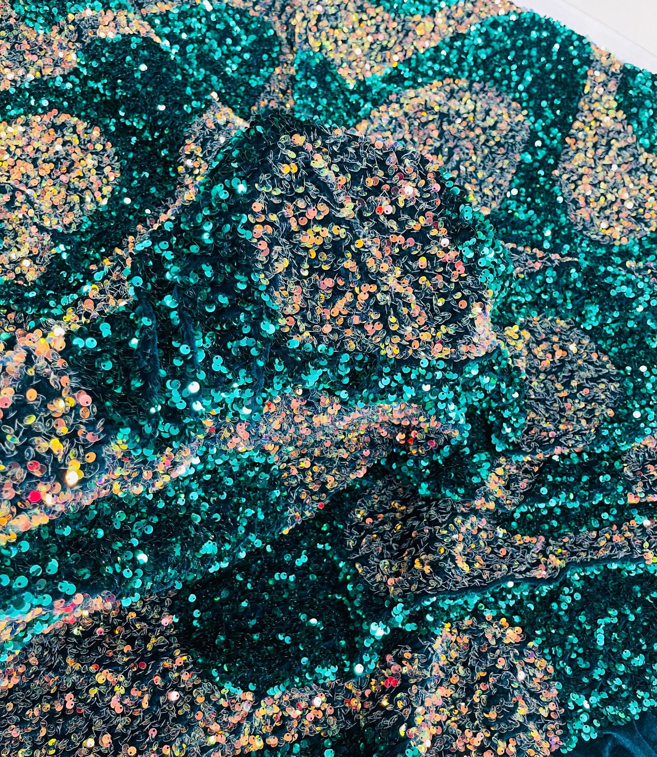 Deluxe wavy sequins on spandex velvet 4-way stretch 58/60” High quality fabrics by AlexLAFabrics