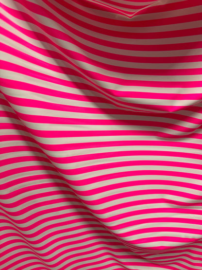 Stripe design 1/2” size neon pink/white print on best quality of nylon spandex 4-way stretch 58/60”