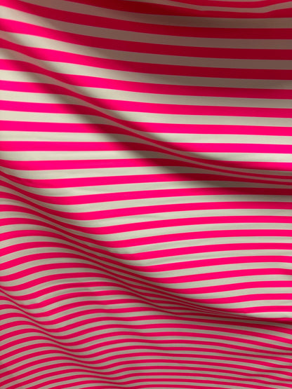 Stripe design 1/2” size neon pink/white print on best quality of nylon spandex 4-way stretch 58/60”