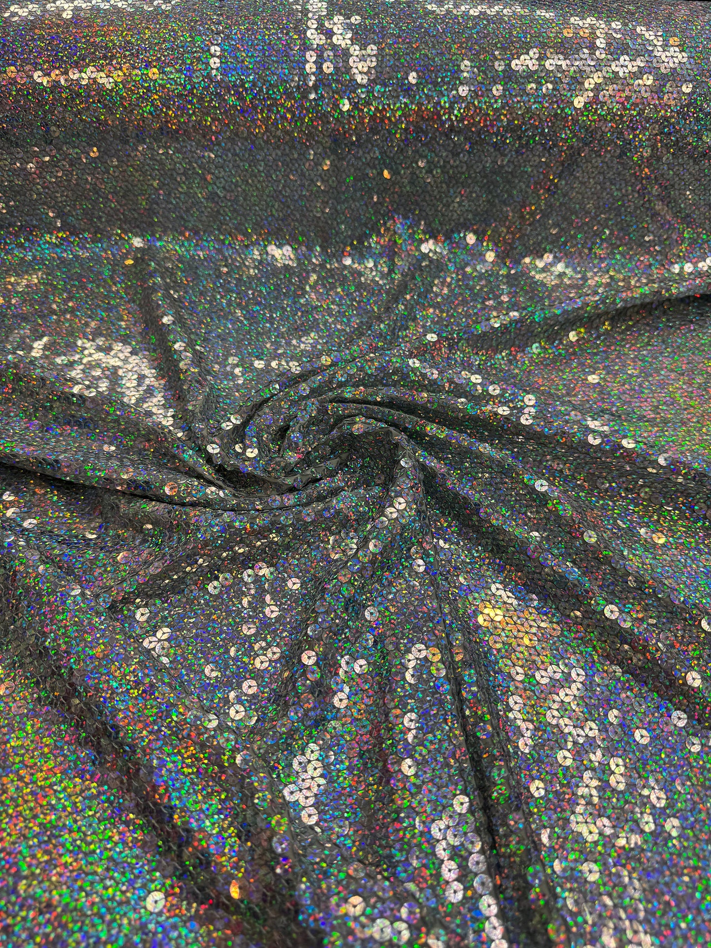 Hologram silver spandex sequins all over 2-way stretch 58/60” high quality fabrics by AlexLAFabrics