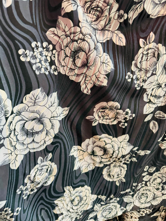 Flower design on silky burnout stretch velvet 4-way stretch 58/60” High quality fabrics by AlexLAFabrics