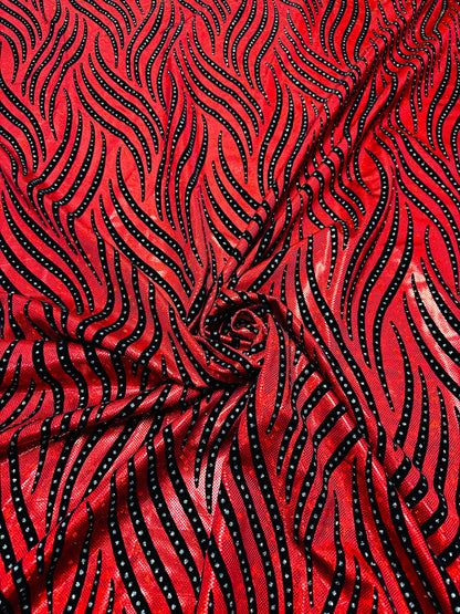 Flames Deluxe design hologram shattered glass metallic nylon spandex 4-way stretch 58/60” High quality fabrics by AlexLAFabrics