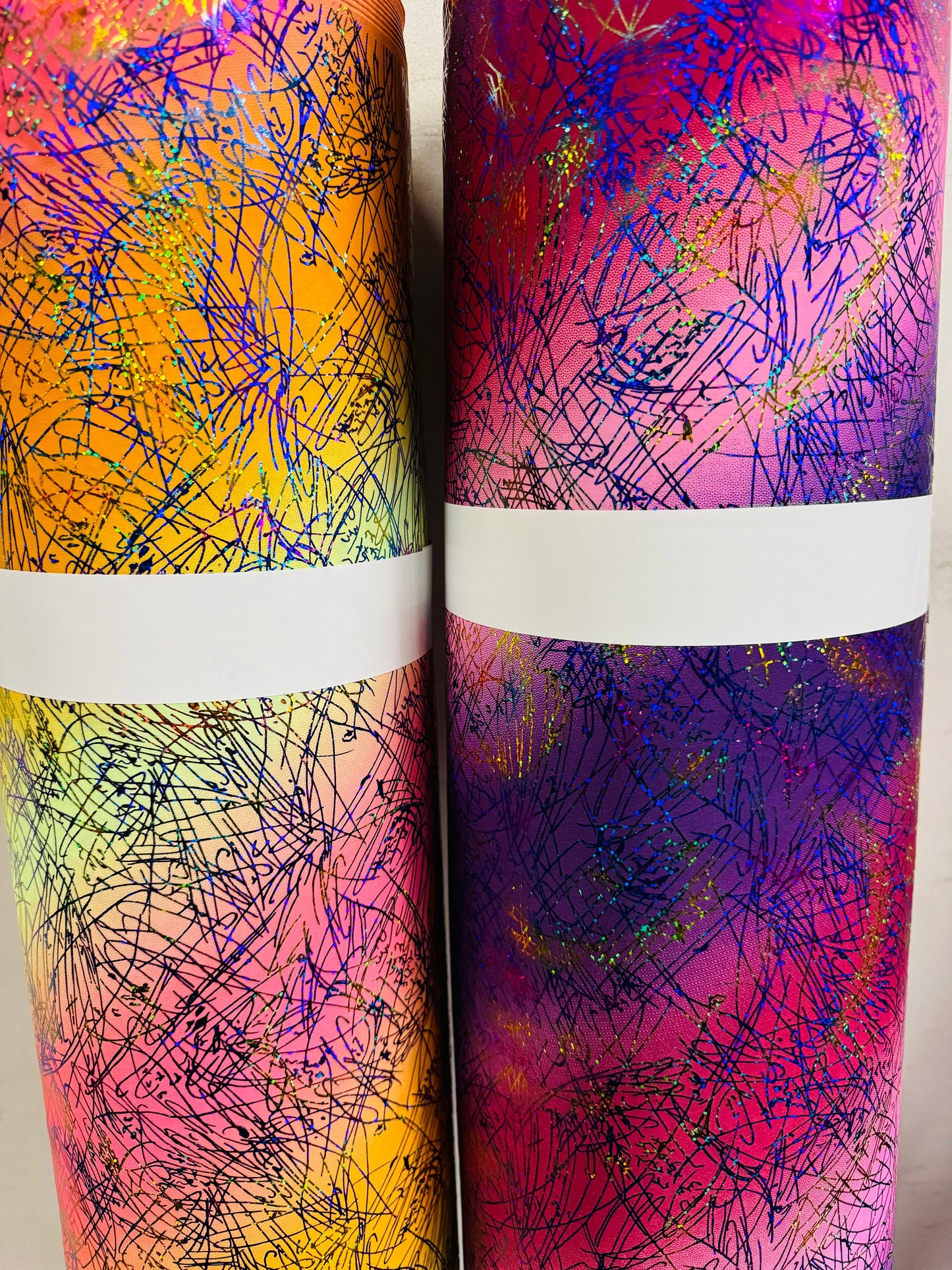 New tie dye Bang Bang design hologram metallic nylon spandex with hologram foil 4-way stretch 58/60”