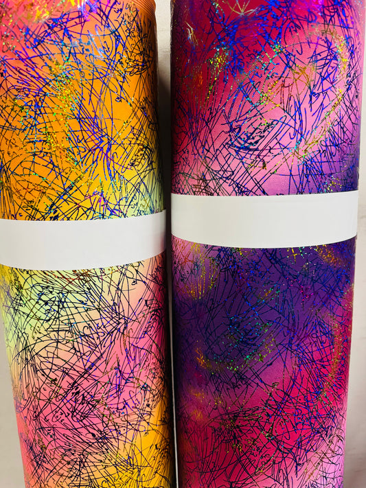 New tie dye Bang Bang design hologram metallic nylon spandex with hologram foil 4-way stretch 58/60”