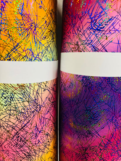 New tie dye Bang Bang design hologram metallic nylon spandex with hologram foil 4-way stretch 58/60”
