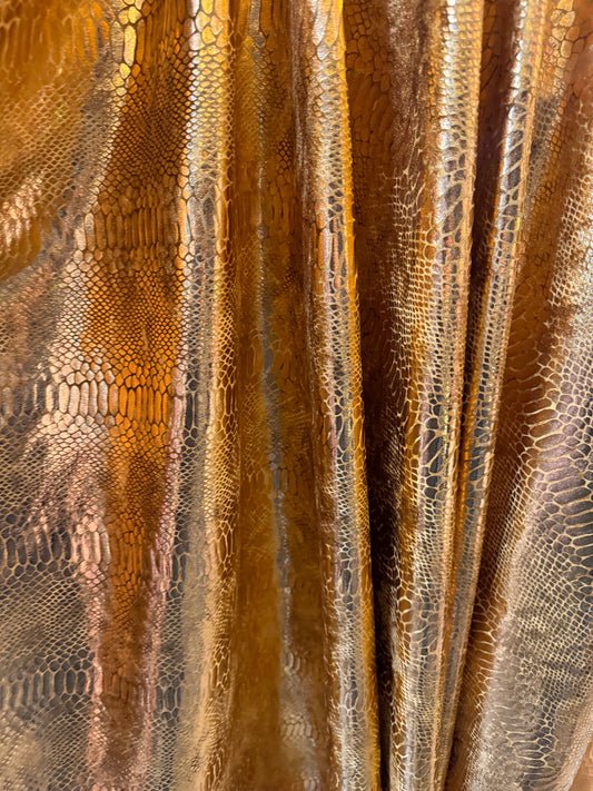 Exotic Anaconda stretch velvet copper 2-way stretch 58/60” High quality fabrics by AlexLAFabrics