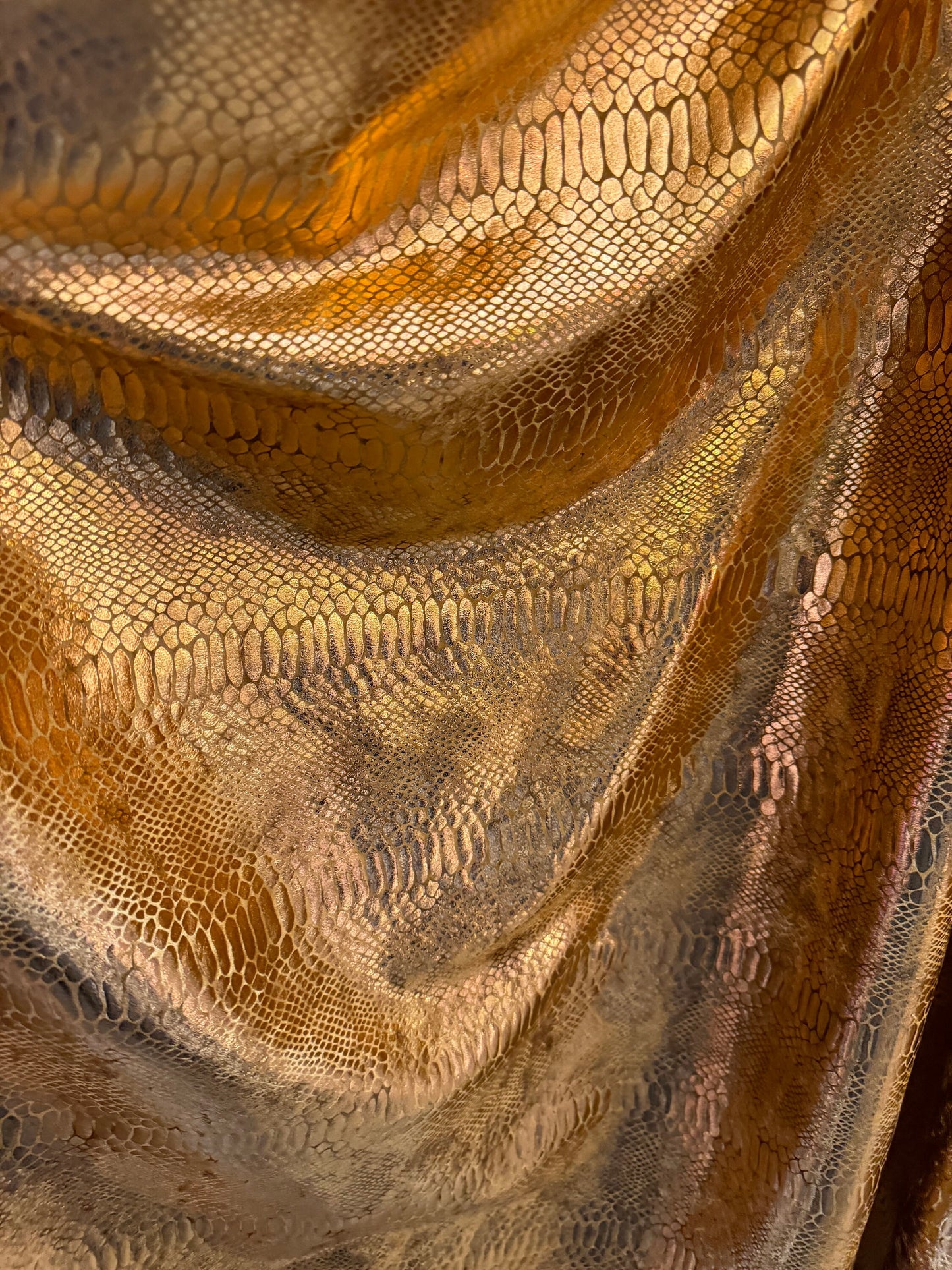 Exotic Anaconda stretch velvet copper 2-way stretch 58/60” High quality fabrics by AlexLAFabrics