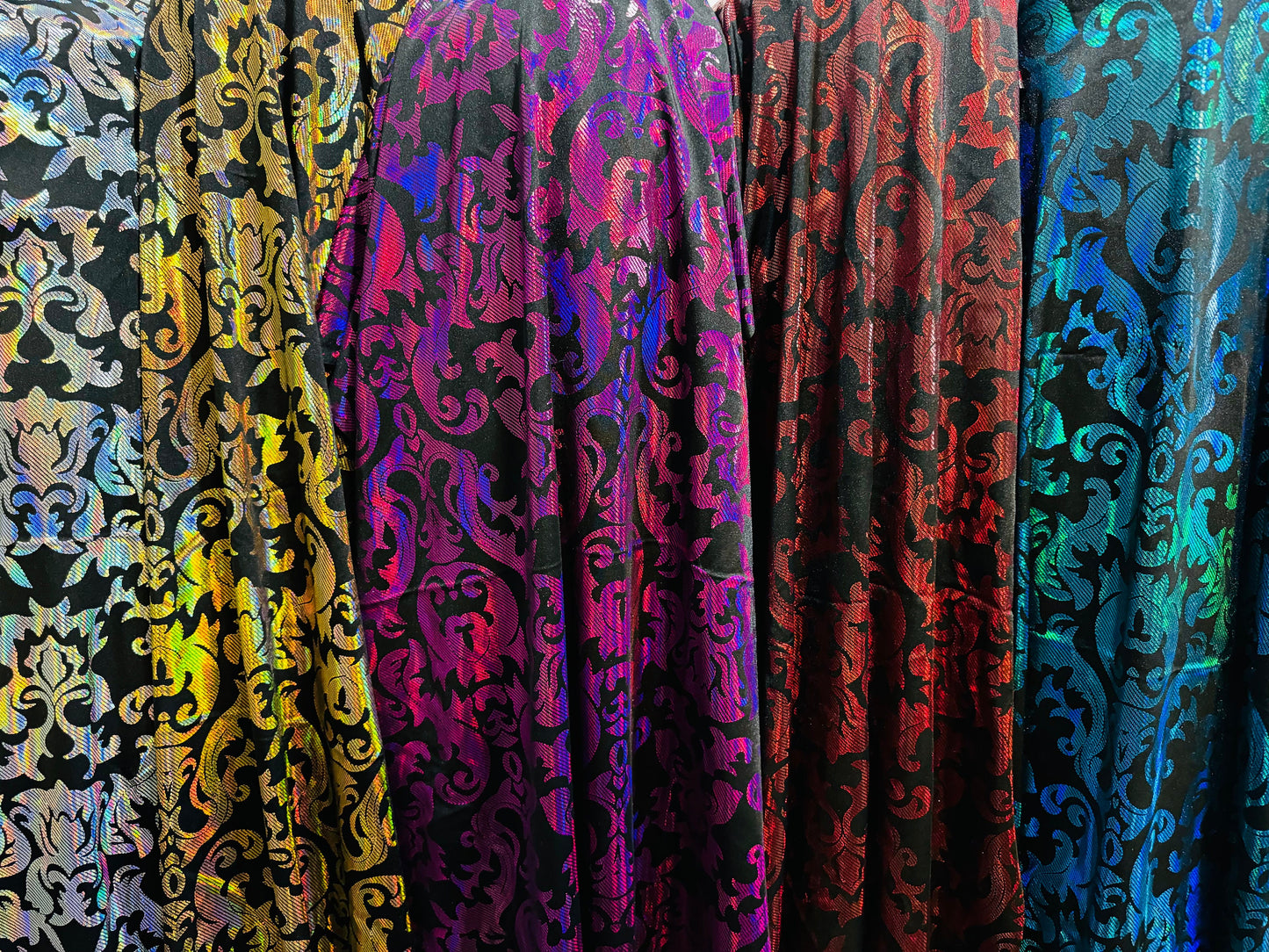 Luxury Damascus design hologram metallic nylon spandex 4-way stretch 58/60” High quality fabrics by AlexLAFabrics