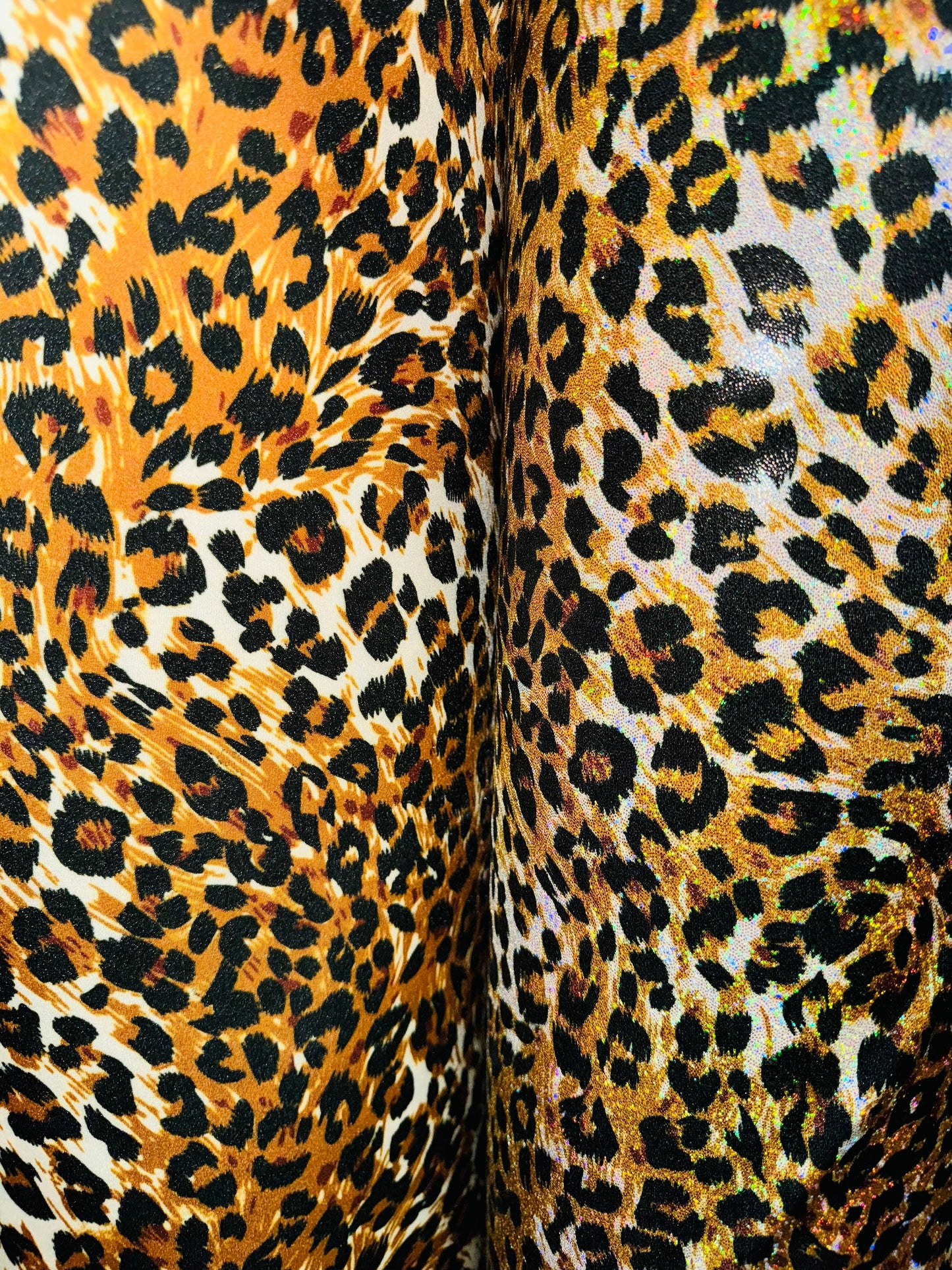 Exotic Leopard design with hologram foil and without foil nylon spandex 4-way stretch 58/60” High quality fabrics by AlexLAFabrics