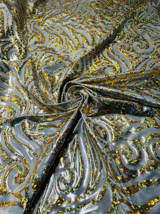 Rolex swirl design hologram metallic nylon spandex best quality in the market 4-way stretch 58/60”