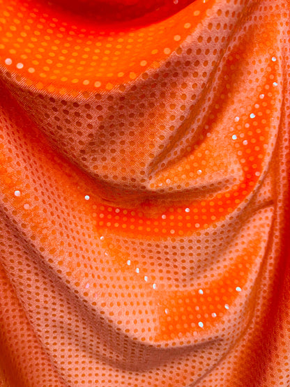 Neón Orange stretch velvet with sequins 4-way spandex 58/60” High quality fabrics by AlexLAFabrics