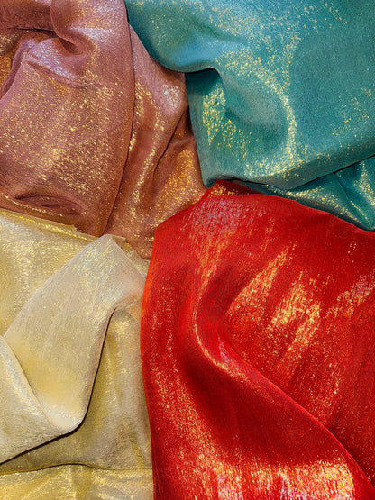 Silk metallic chiffon  Multi colors  2way Stretch 44/45" Sold by the YD. Ships worldwide from Los Ángeles California