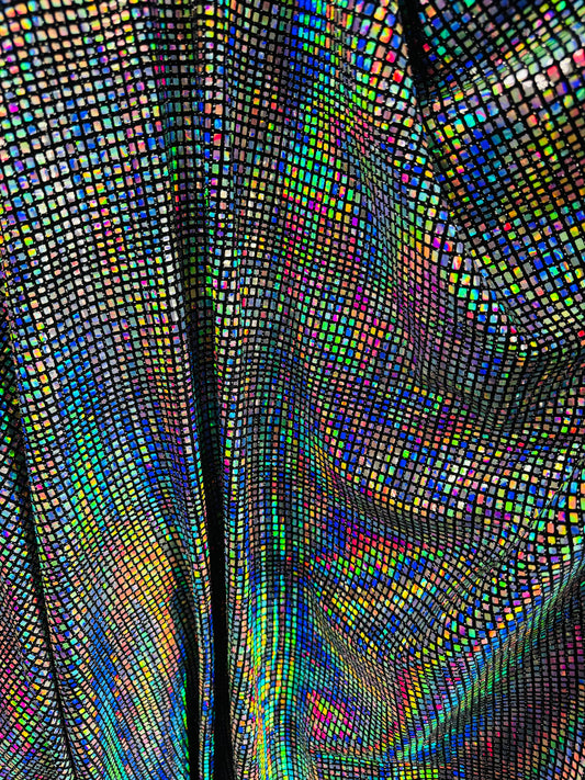 New Luxury Geometric Iridescent silver sequins on metallic spandex 2-way stretch 58/60” High Quality fabrics by AlexLAFabrics