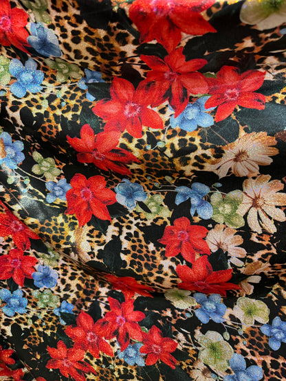 New Romantic flower design on hologram foggy foil metallic nylon spandex 4-way stretch 58/60” High quality fabrics by AlexLAFabrics
