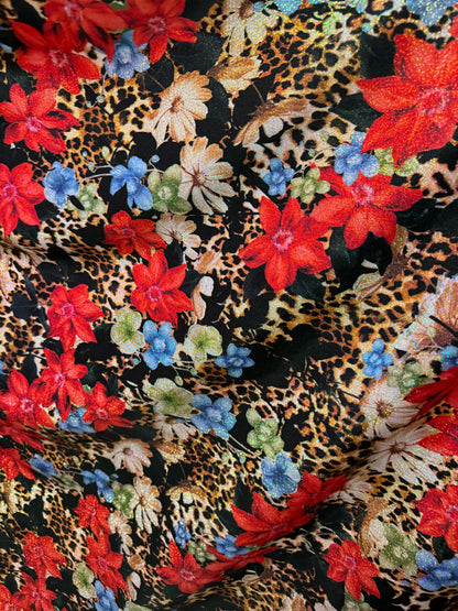 New Romantic flower design on hologram foggy foil metallic nylon spandex 4-way stretch 58/60” High quality fabrics by AlexLAFabrics