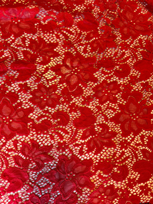 Red Victoria lace 4-way stretch 58/60” High quality fabrics by AlexLAFabrics