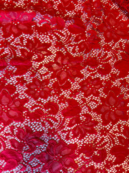 Red Victoria lace 4-way stretch 58/60” High quality fabrics by AlexLAFabrics